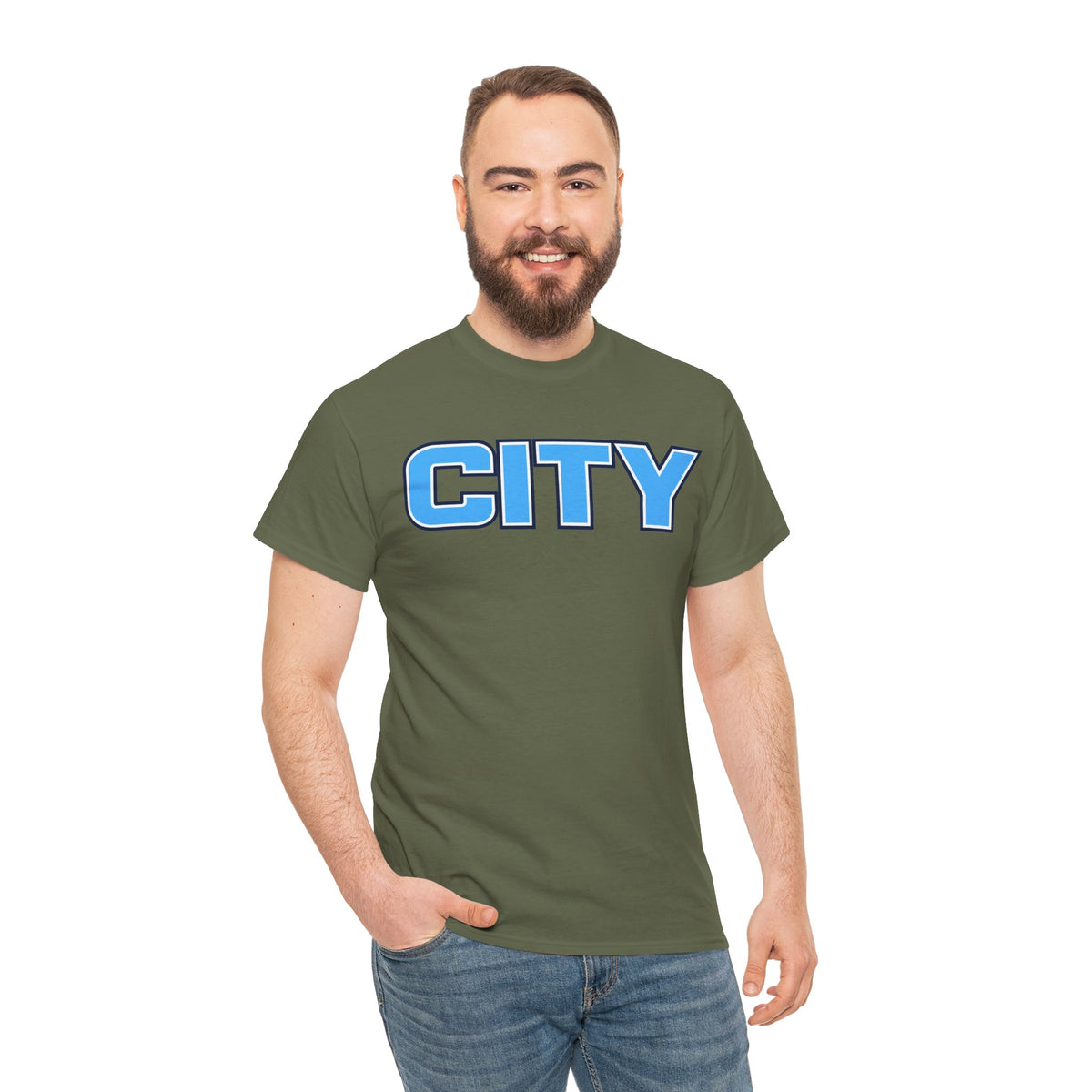 CITY Graphic Tee — Retro Man City Inspired Blue Block Letter T-Shirt