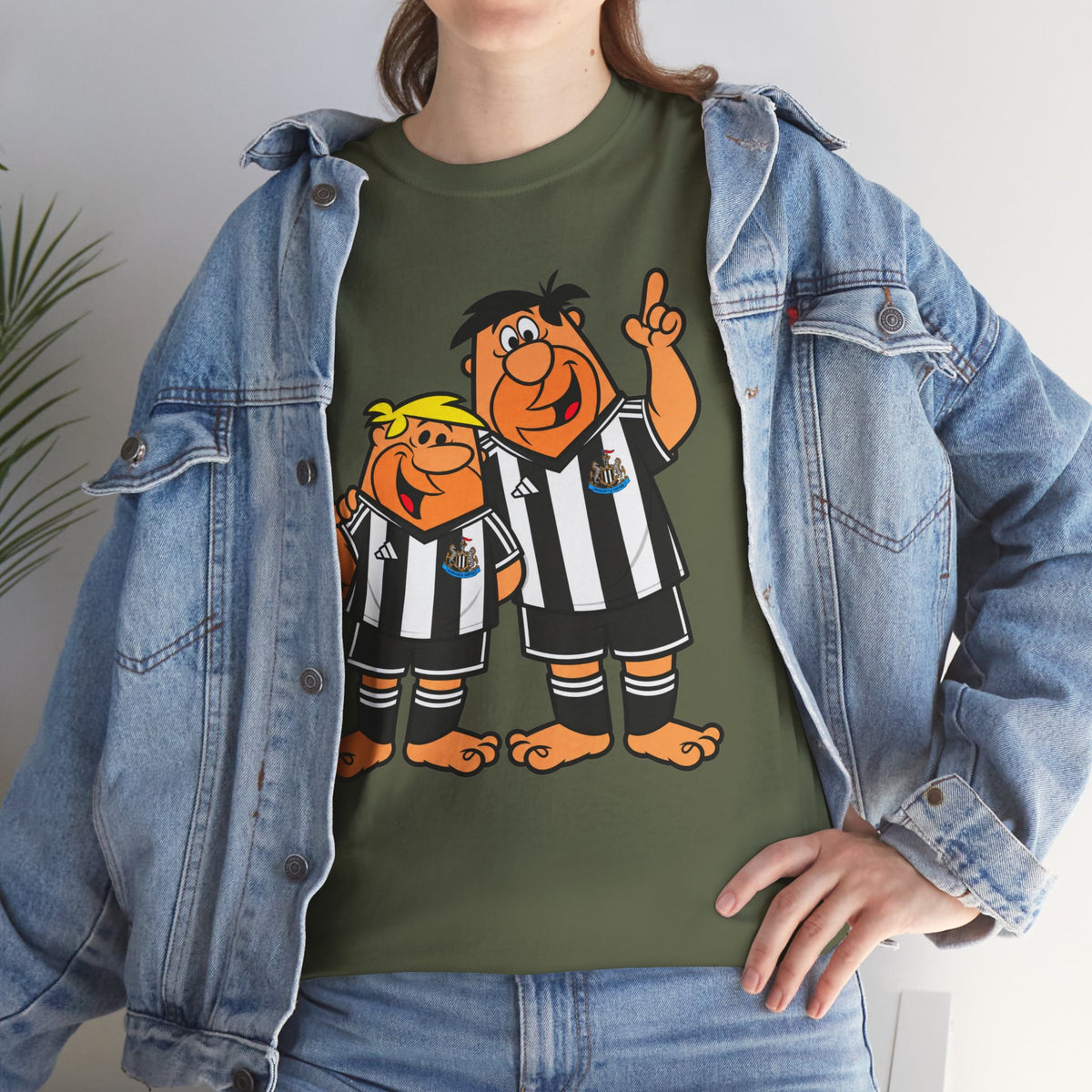 Newcastle United Flintstones Cartoon Cotton T-Shirt / Tee — Retro Striped Jersey Illustrations