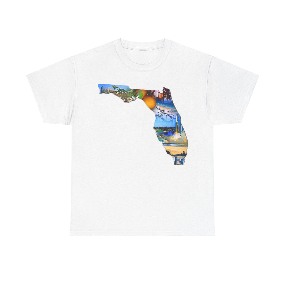 Florida State Shape T-Shirt — Scenic Beach & Sunset Map Tee