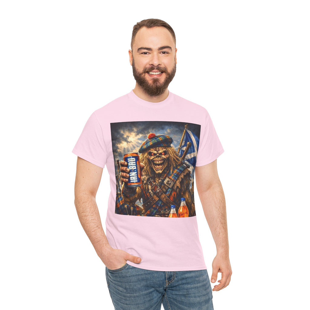 Scottish Rock Skull T‑Shirt — Eddie the Piper with Flag & Can Graphic Tee