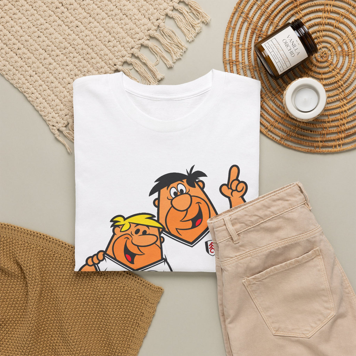 Fulham Flintstones Fred & Barney Cartoon Cotton T-Shirt Tee - Vintage Flintstones-Style Brothers Shirt