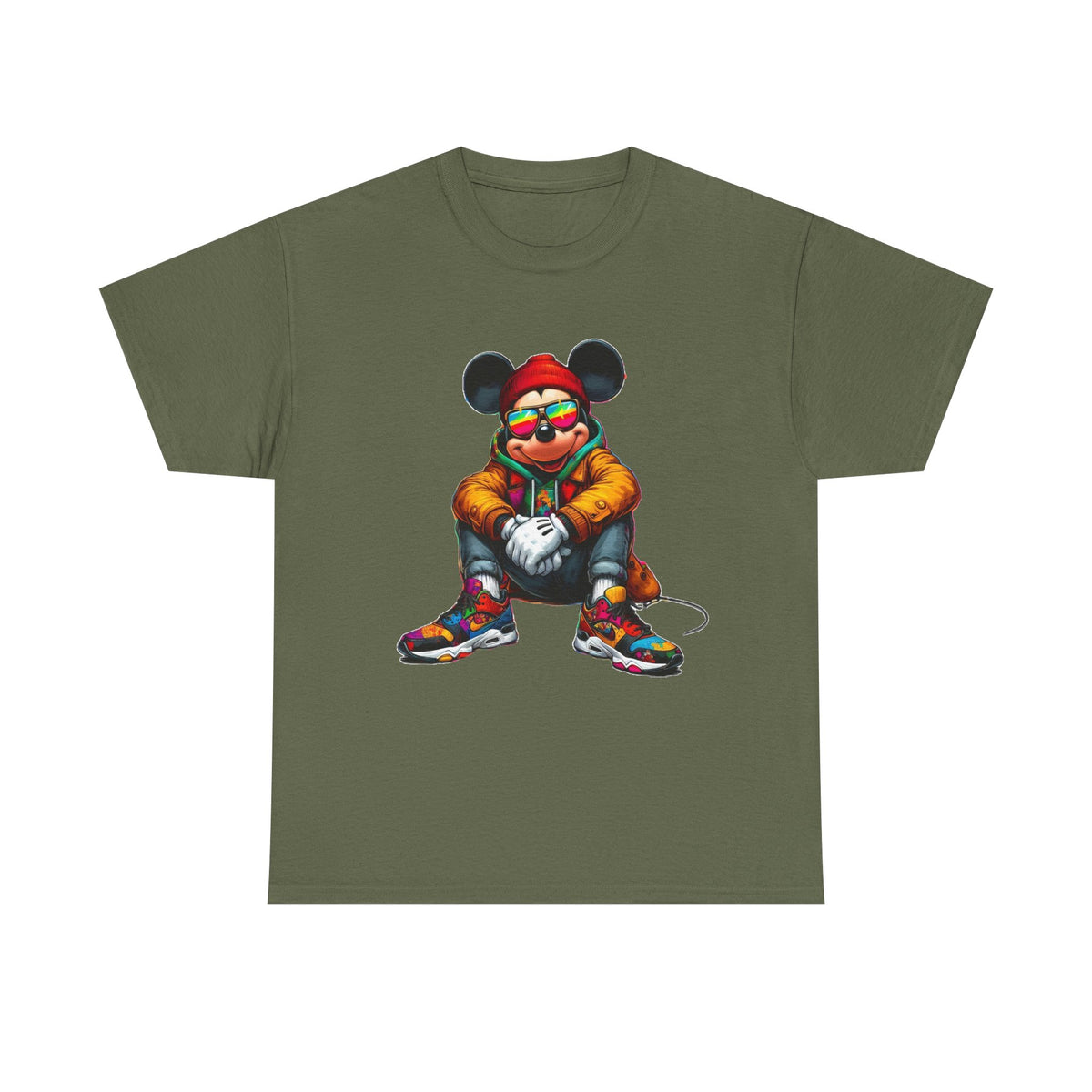 Mickey Mouse Streetwear Graphic Tee — Hip-Hop Mouse Character Sitting in Sneakers
