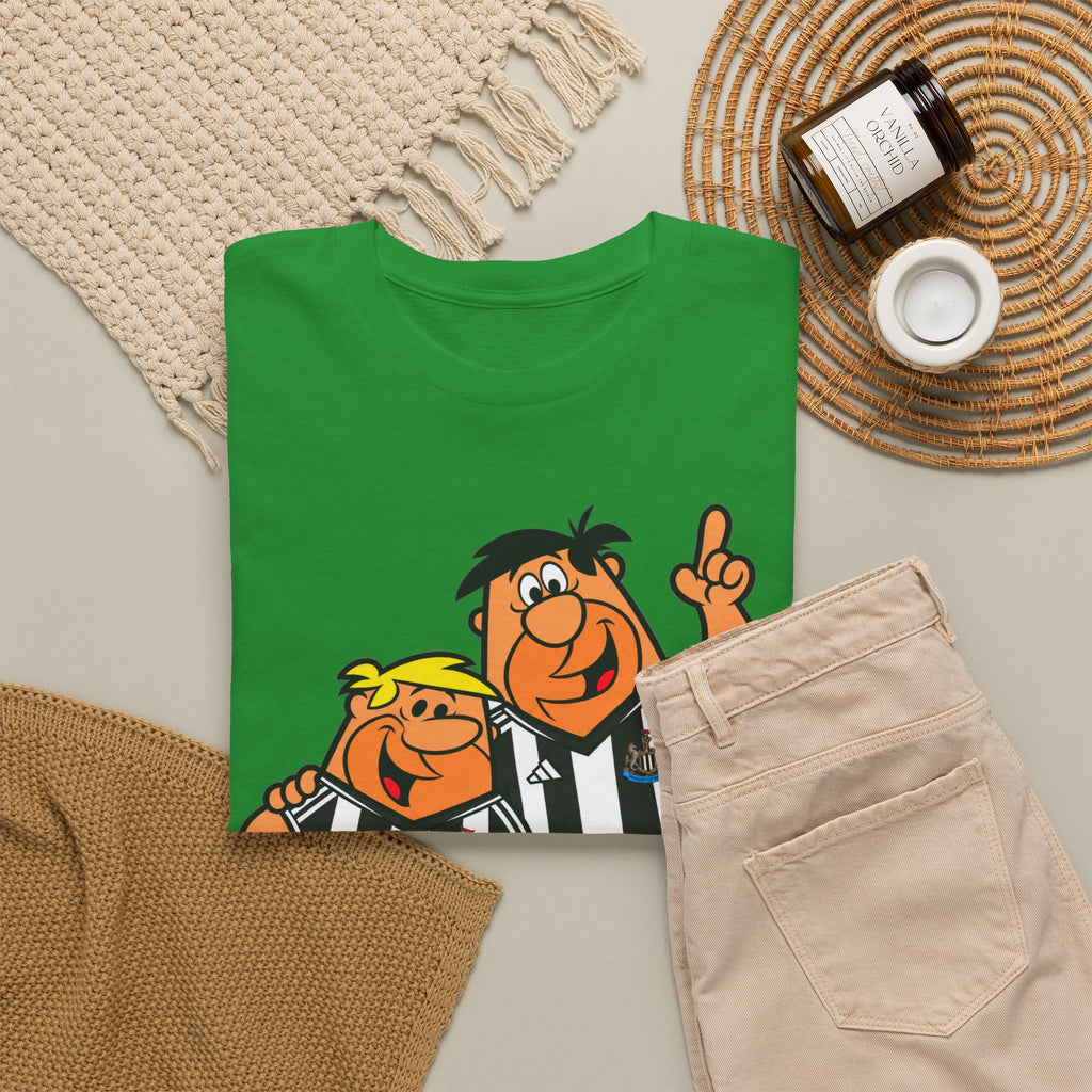 Newcastle United Flintstones Cartoon Cotton T-Shirt / Tee — Retro Striped Jersey Illustrations