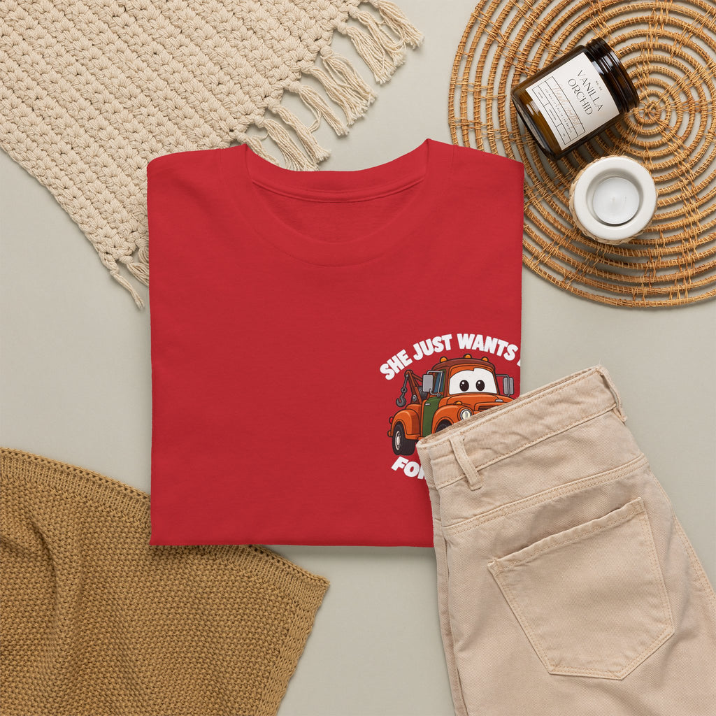T-Shirt — "She Just Wants Me For My Body" Cute Tow Truck Graphic Tee