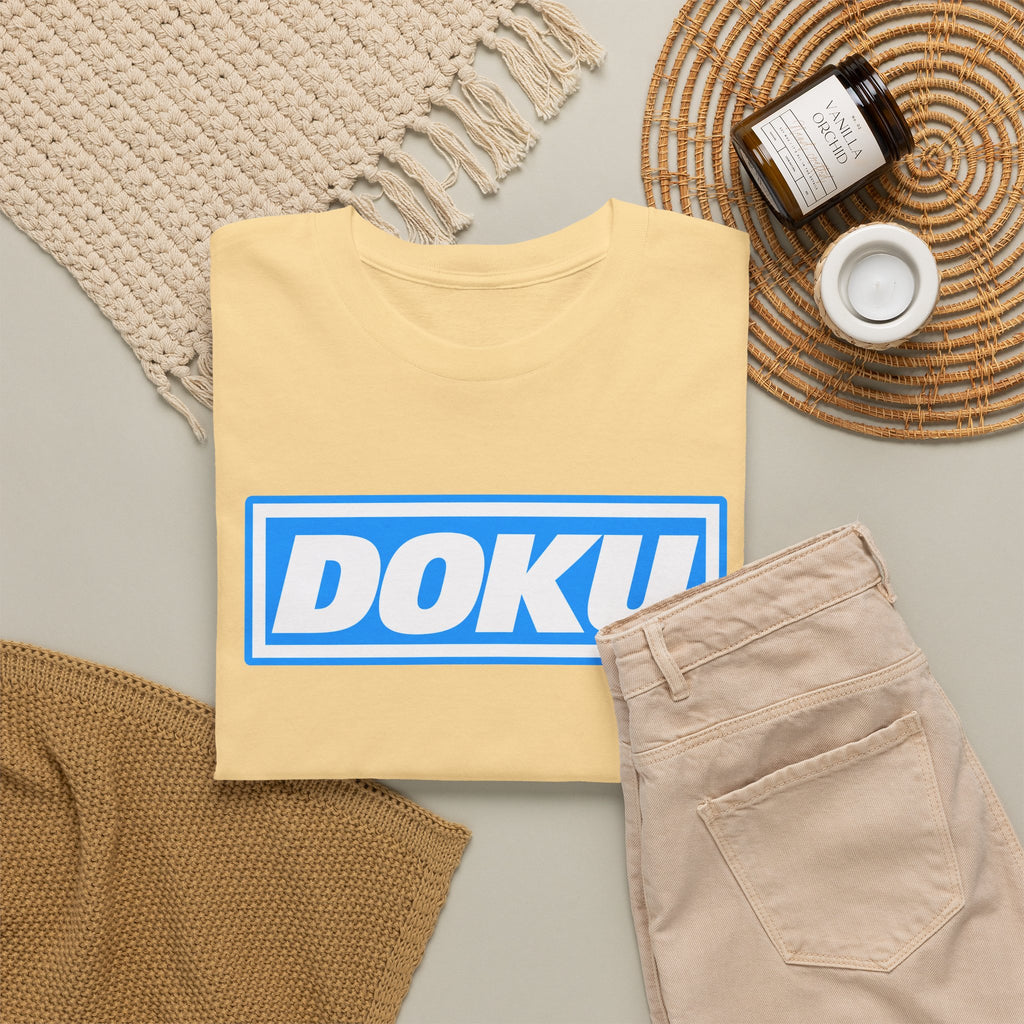 Doku Manchester City Player Logo Cotton Tee — Minimal Blue Box Graphic T-Shirt