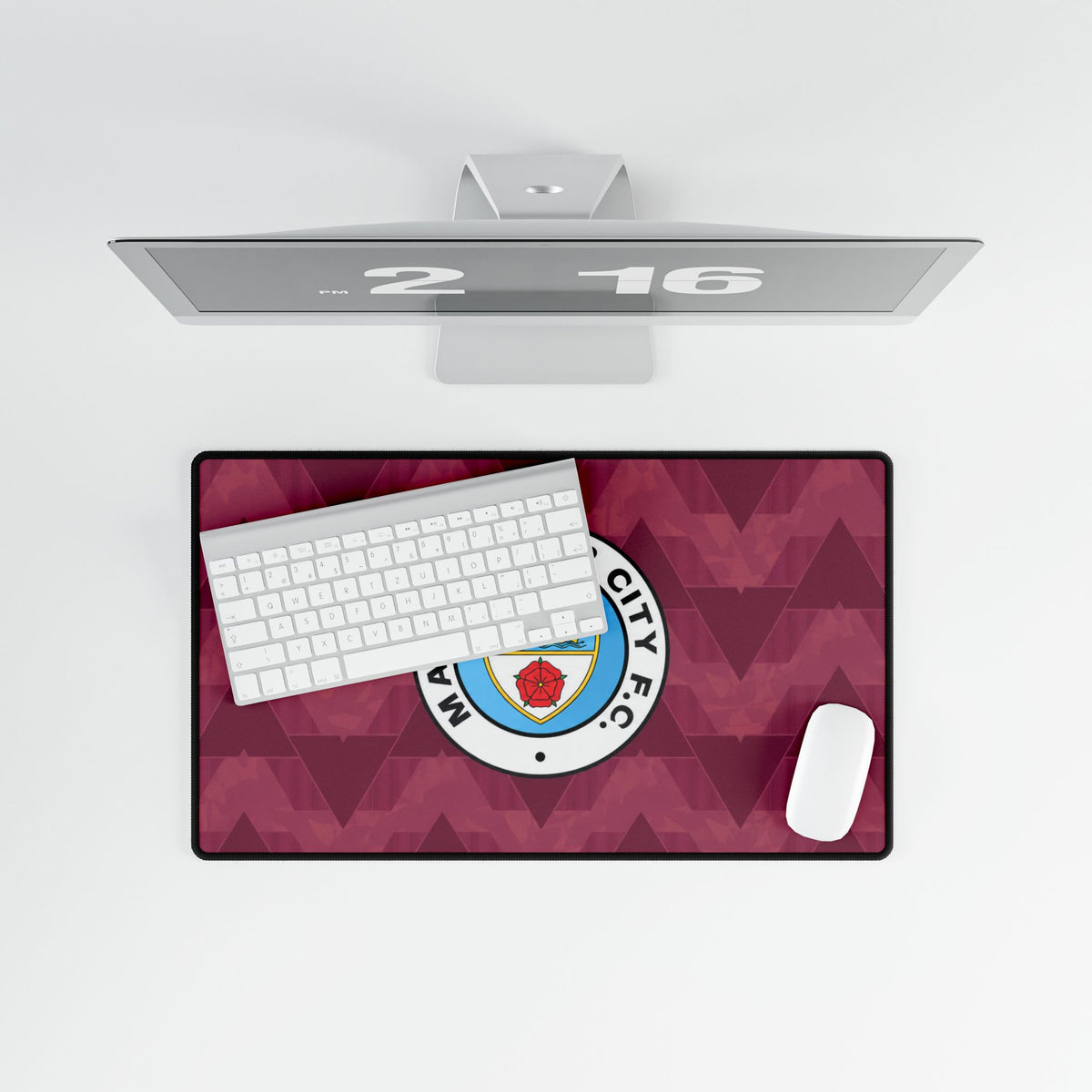 Manchester City REtro Shirt / Crest Desk Mat — Burgundy Football Gaming Mousepad