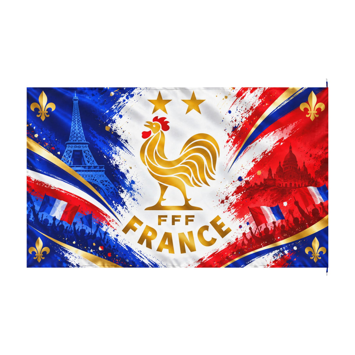France Tricolor Football Flag — Double-Sided Golden Rooster Design