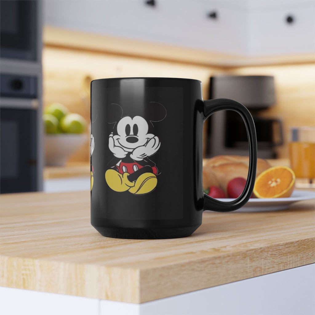 Black Character Mug - Classic Cartoon Mouse Sitting Design (11oz, 15oz)