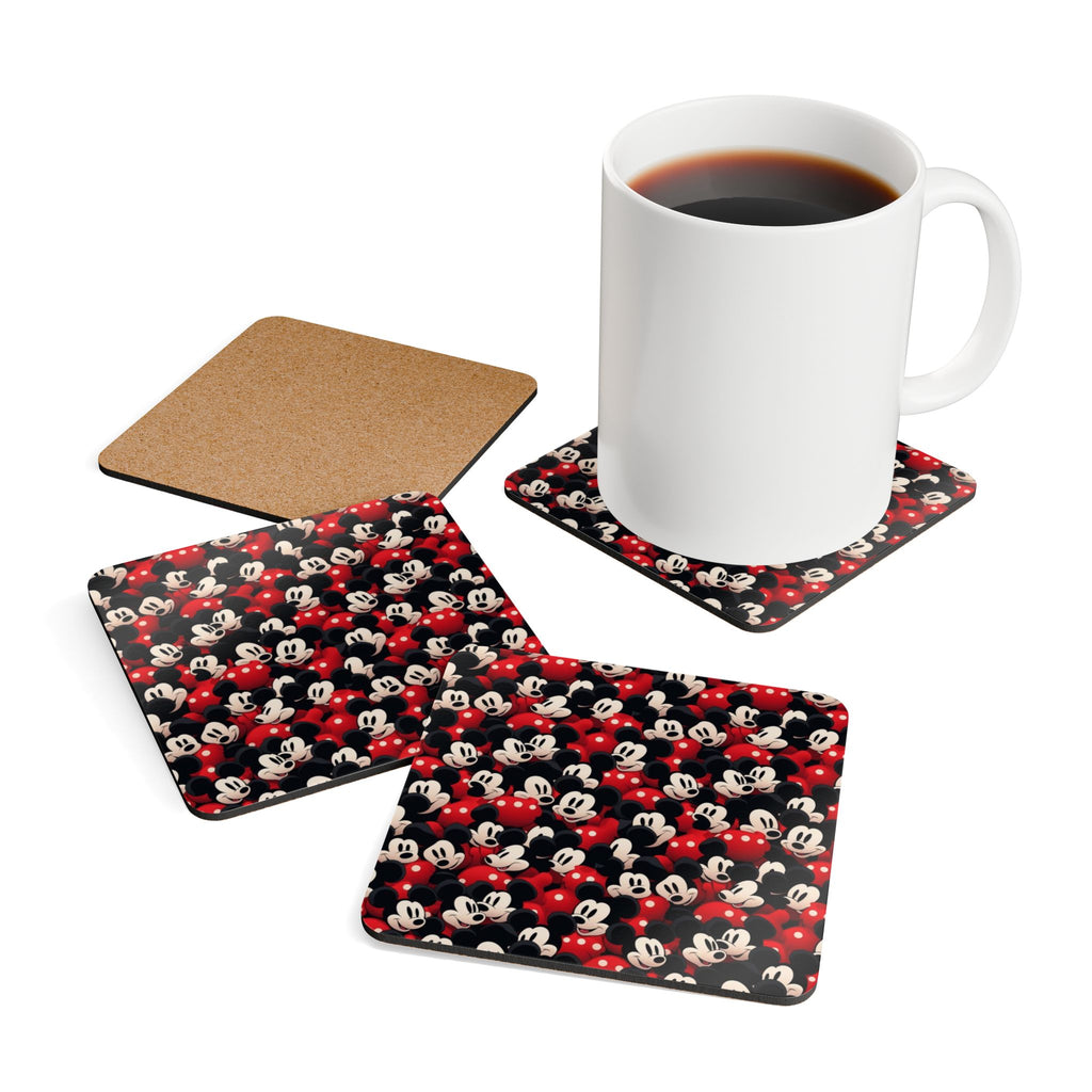Mickey Mouse Pattern Cork Coaster Set — Retro Cartoon Drink Coasters (4-Pack)