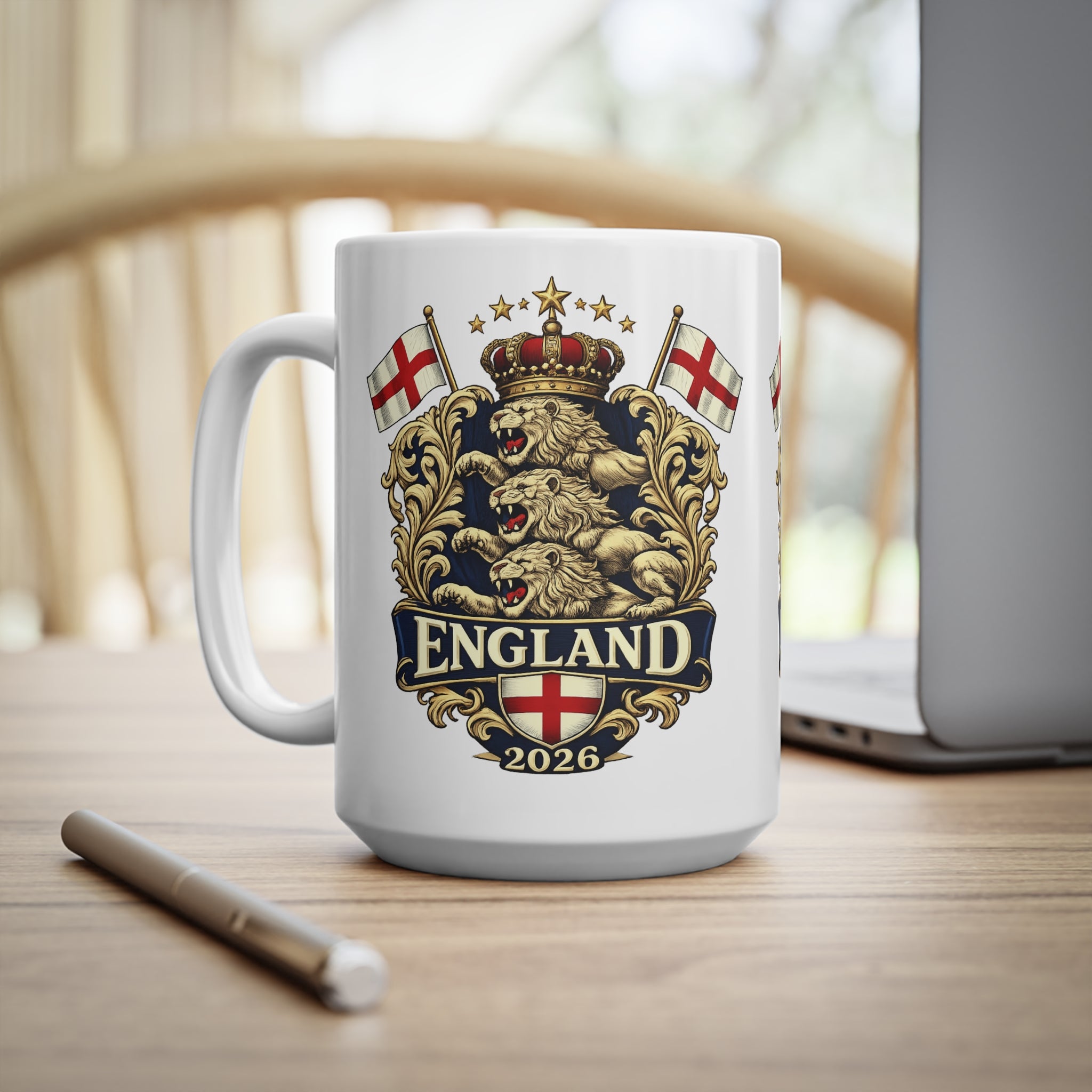 England 2026 Crest Coffee Mug — Vintage Lion Coat of Arms Ceramic Cup (11oz, 15oz)