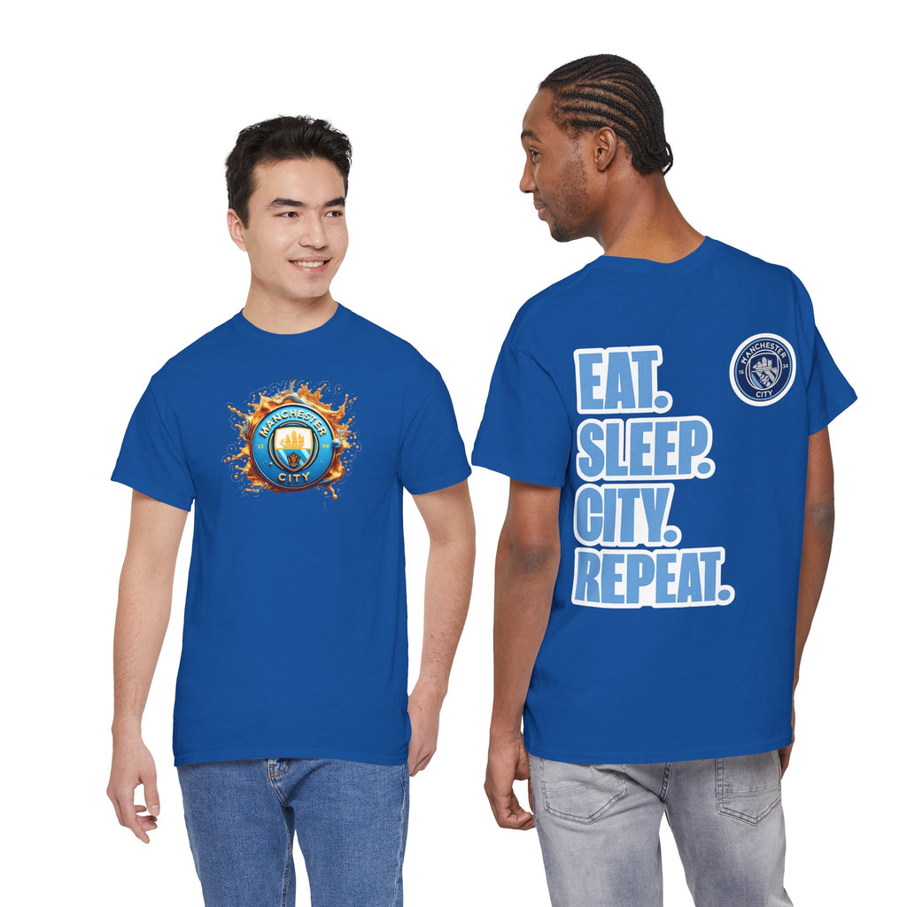 Manchester City T-Shirt – 'Eat. Sleep. City. Repeat.' Football Fan Tee