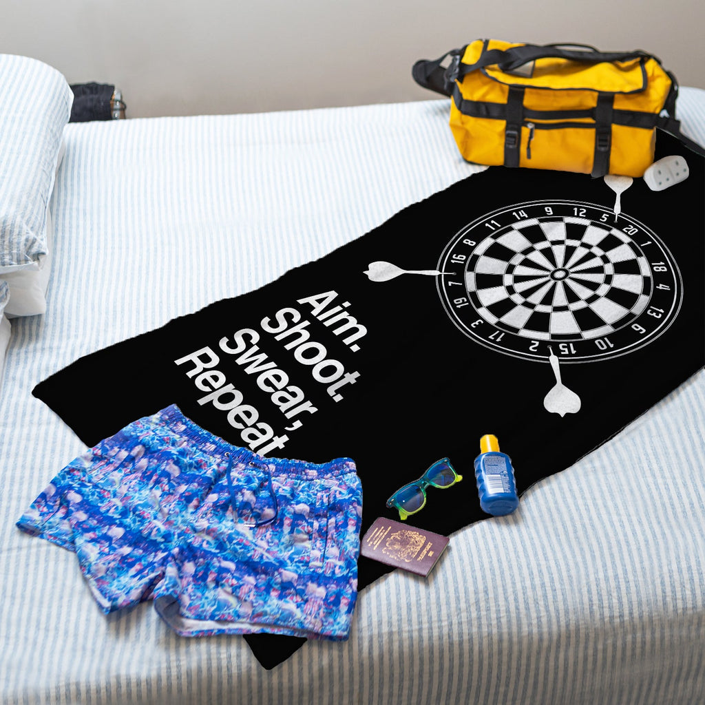 Aim. Shoot. Swear, repeat - Darts Beach Towel - 150cm x 75cm