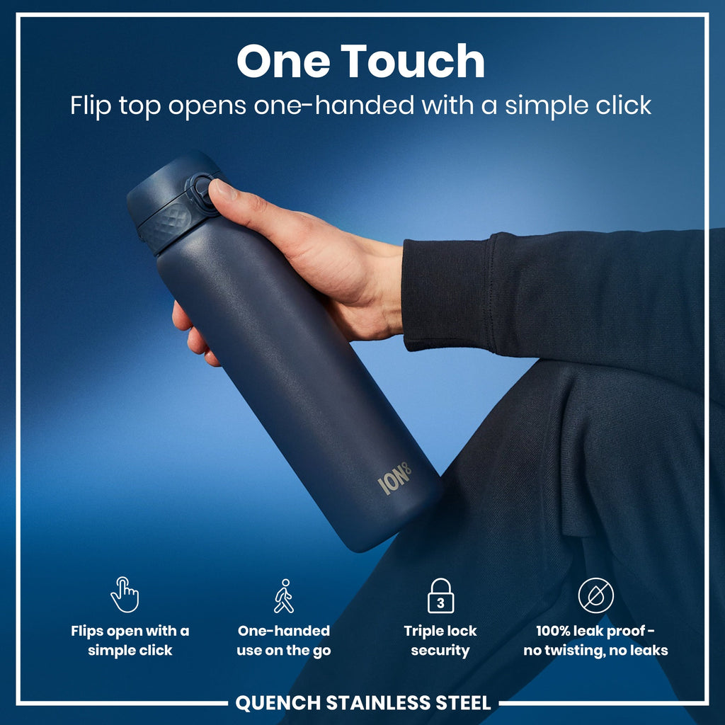 Leak Proof 1 Litre Water Bottle, Stainless Steel, Ash Navy, 1L