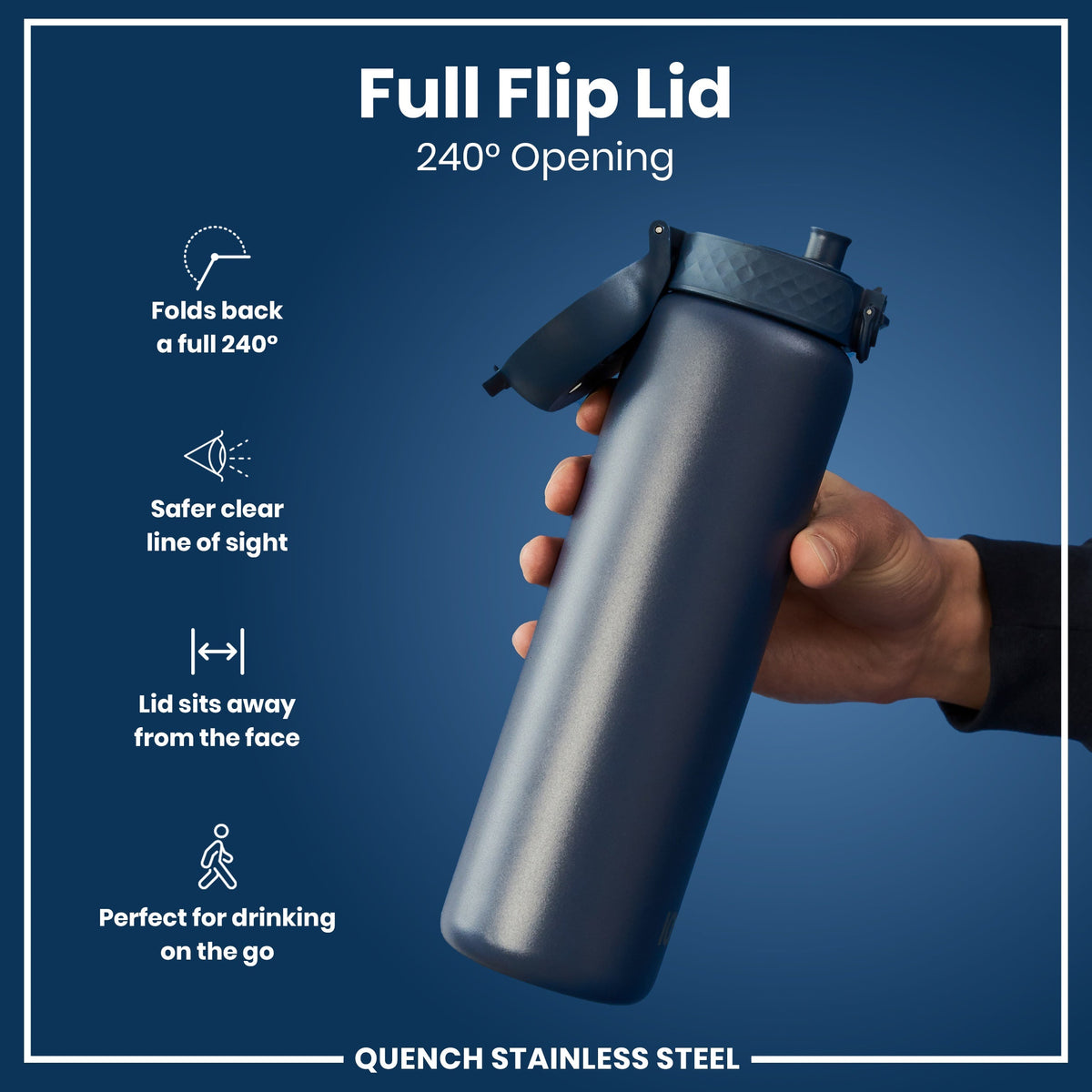 Leak Proof 1 Litre Water Bottle, Stainless Steel, Ash Navy, 1L