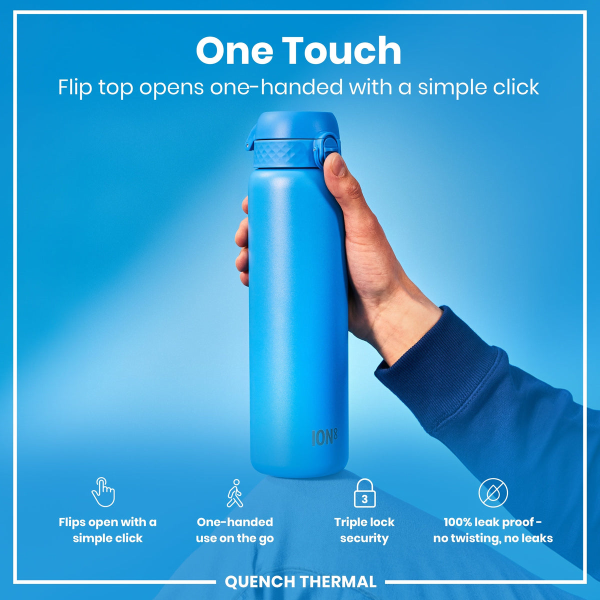 Leak Proof 1 Litre Thermal Water Bottle, Insulated, Blue, 1L