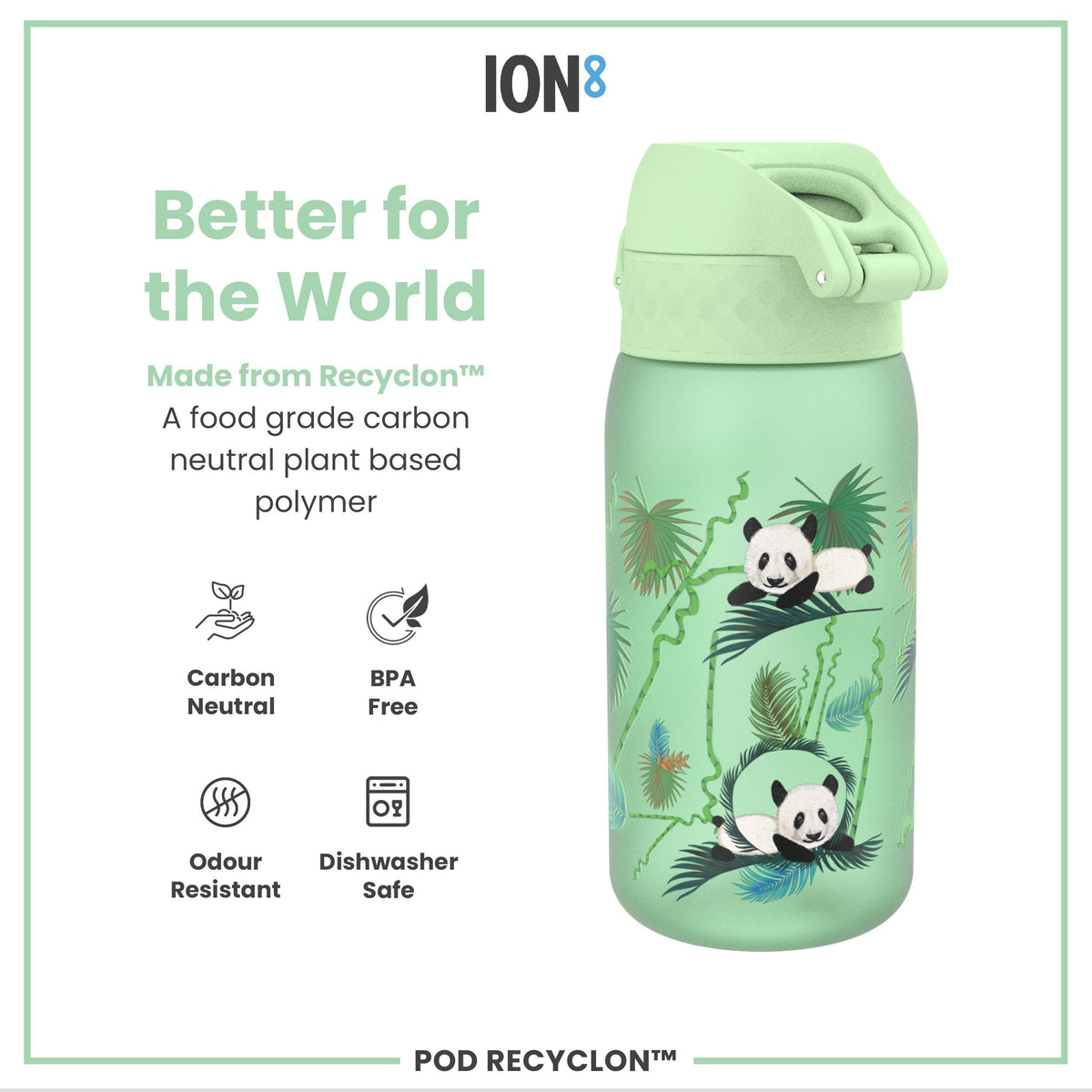 Leak Proof Kids' Water Bottle, Recyclon, Pandas, 350ml (12oz)