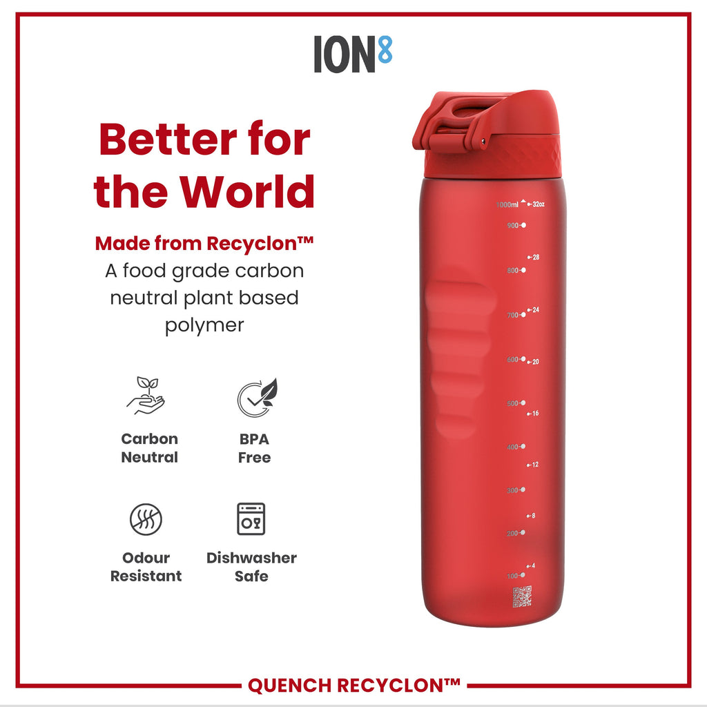 Leak Proof 1 litre Water Bottle, Recyclon, Red, 1L