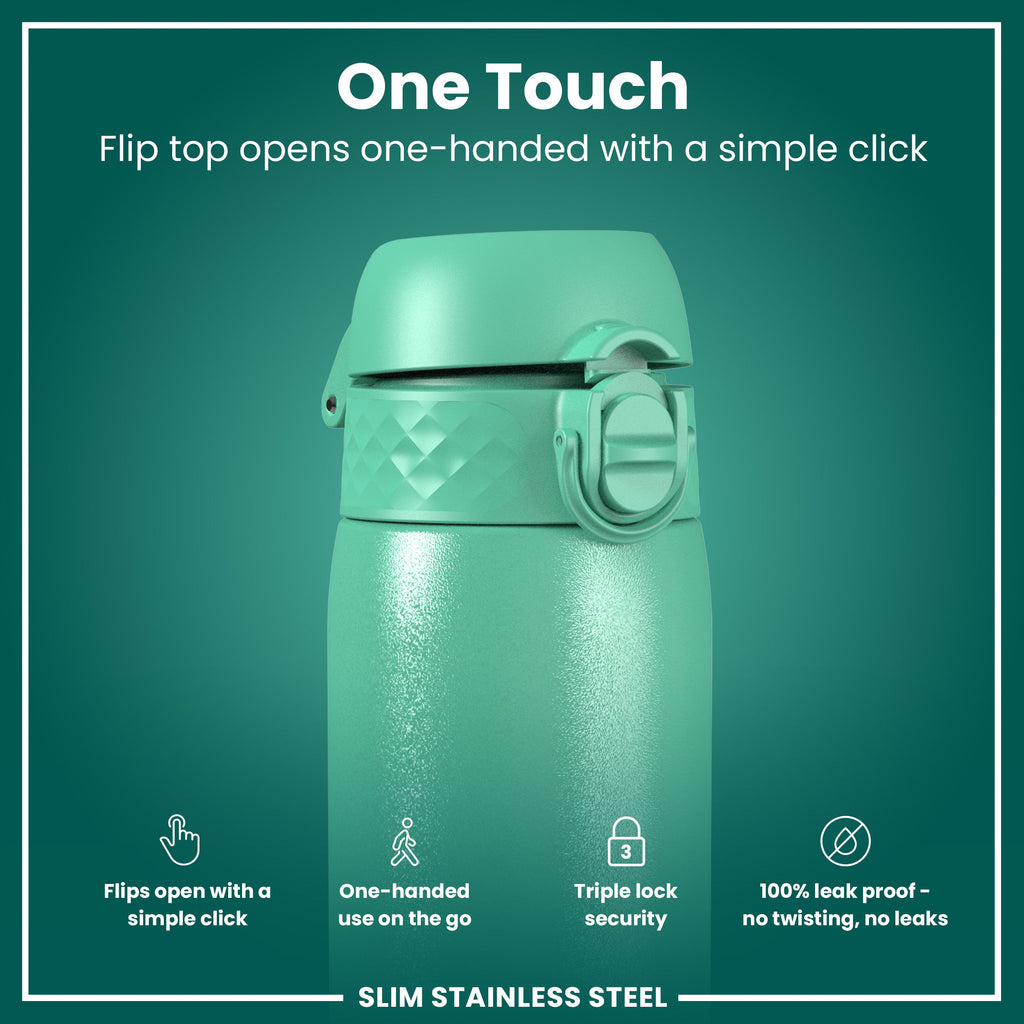 Leak Proof Slim Water Bottle, Stainless Steel, Teal, 600ml (20oz)