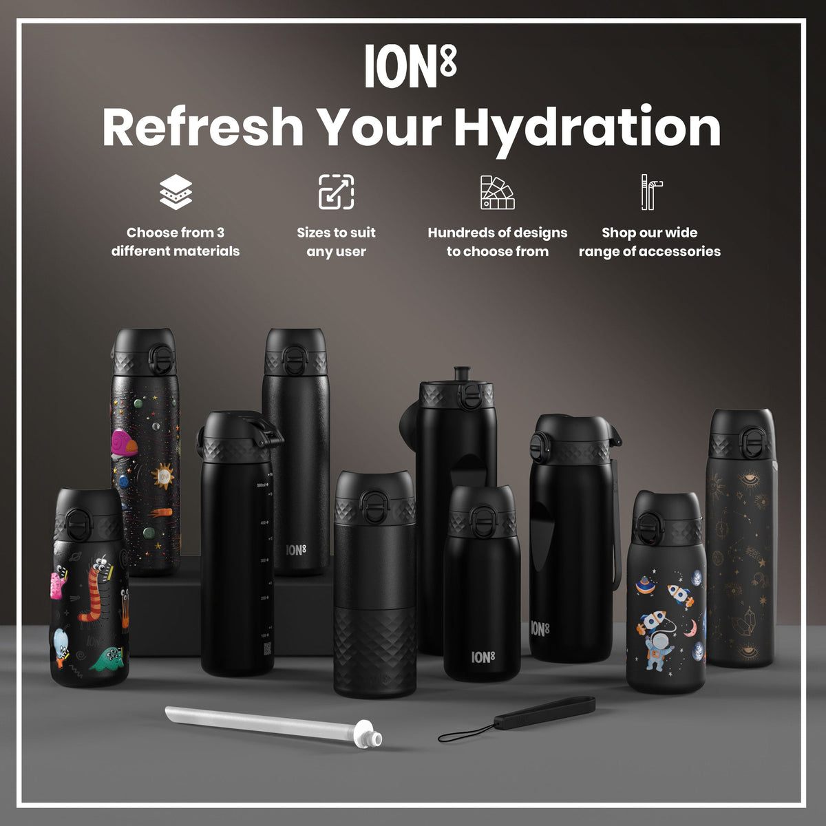 Leak Proof 1 litre Water Bottle, Recyclon, Black, 1L