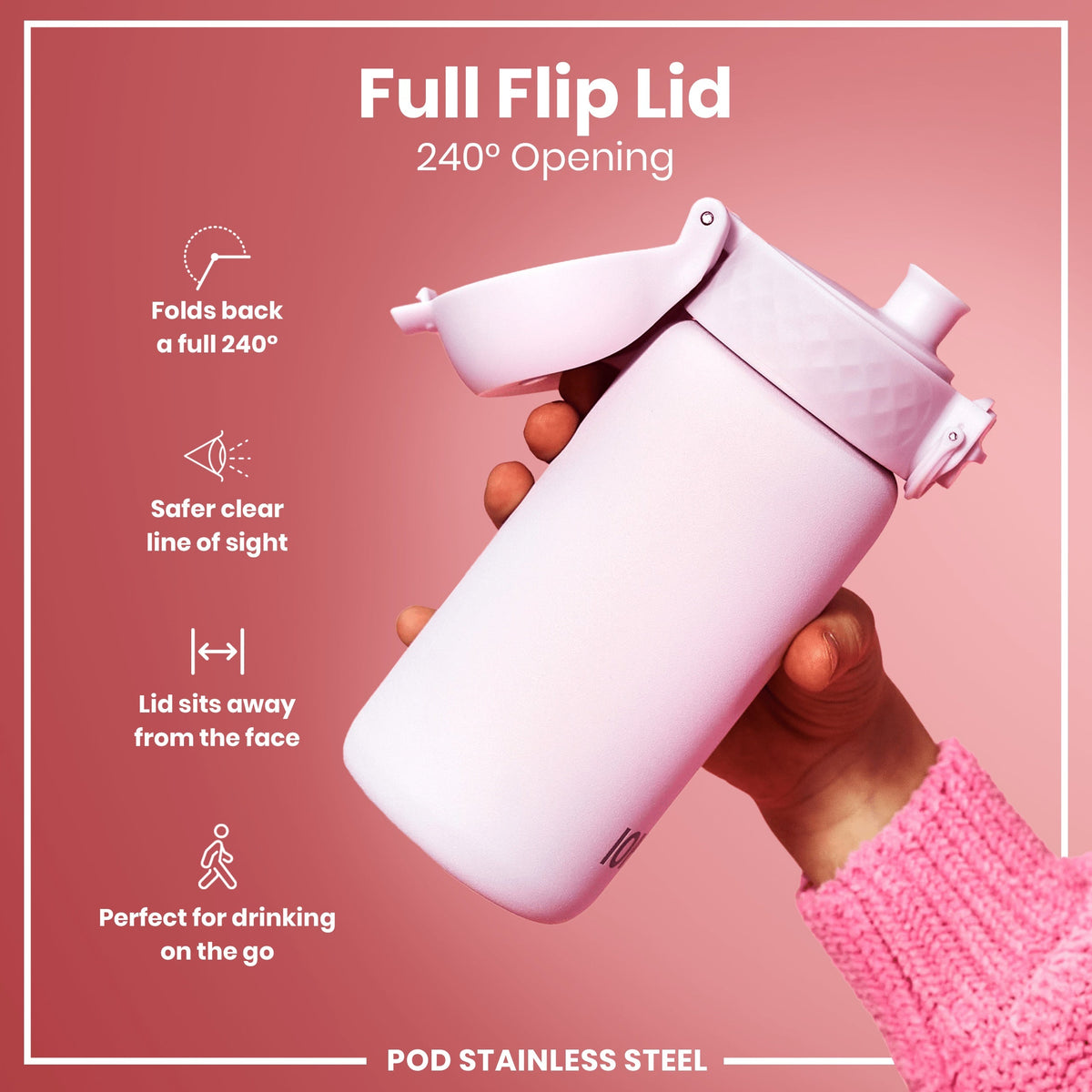 Leak Proof Kids Water Bottle, Stainless Steel, Lilac Dusk, 400ml (13oz)