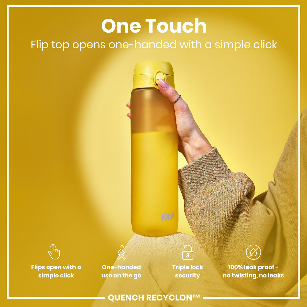 Leak Proof 1 litre Water Bottle, Recyclon, Yellow, 1L