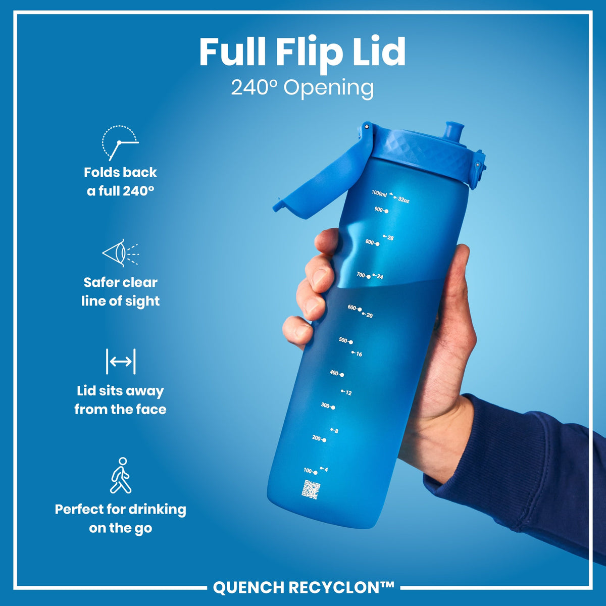 Leak Proof 1 litre Water Bottle, Recyclon, Blue, 1L