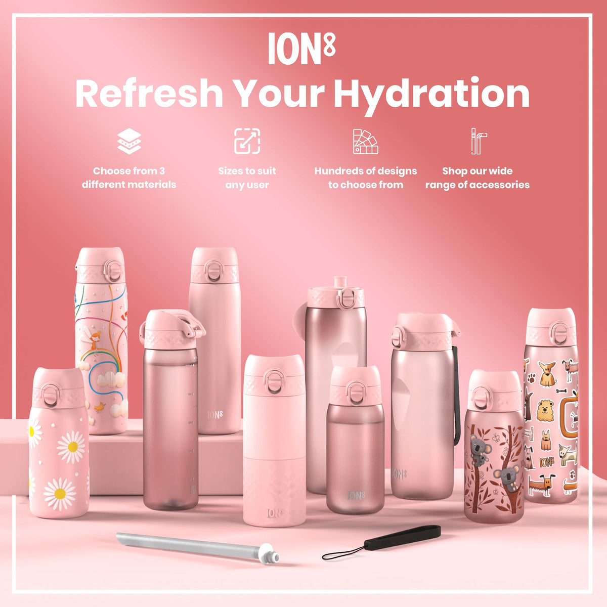 Leak Proof Slim Water Bottle, Recyclon, Rose Quartz, 500ml (18oz)