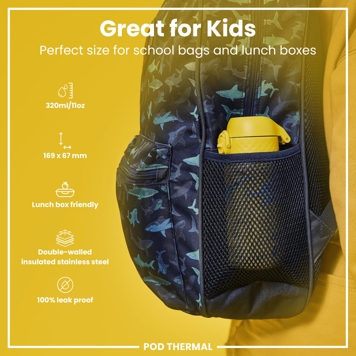 Leak Proof Thermal Steel Water Bottle, Insulated, Dinosaurs, 320ml (11oz)