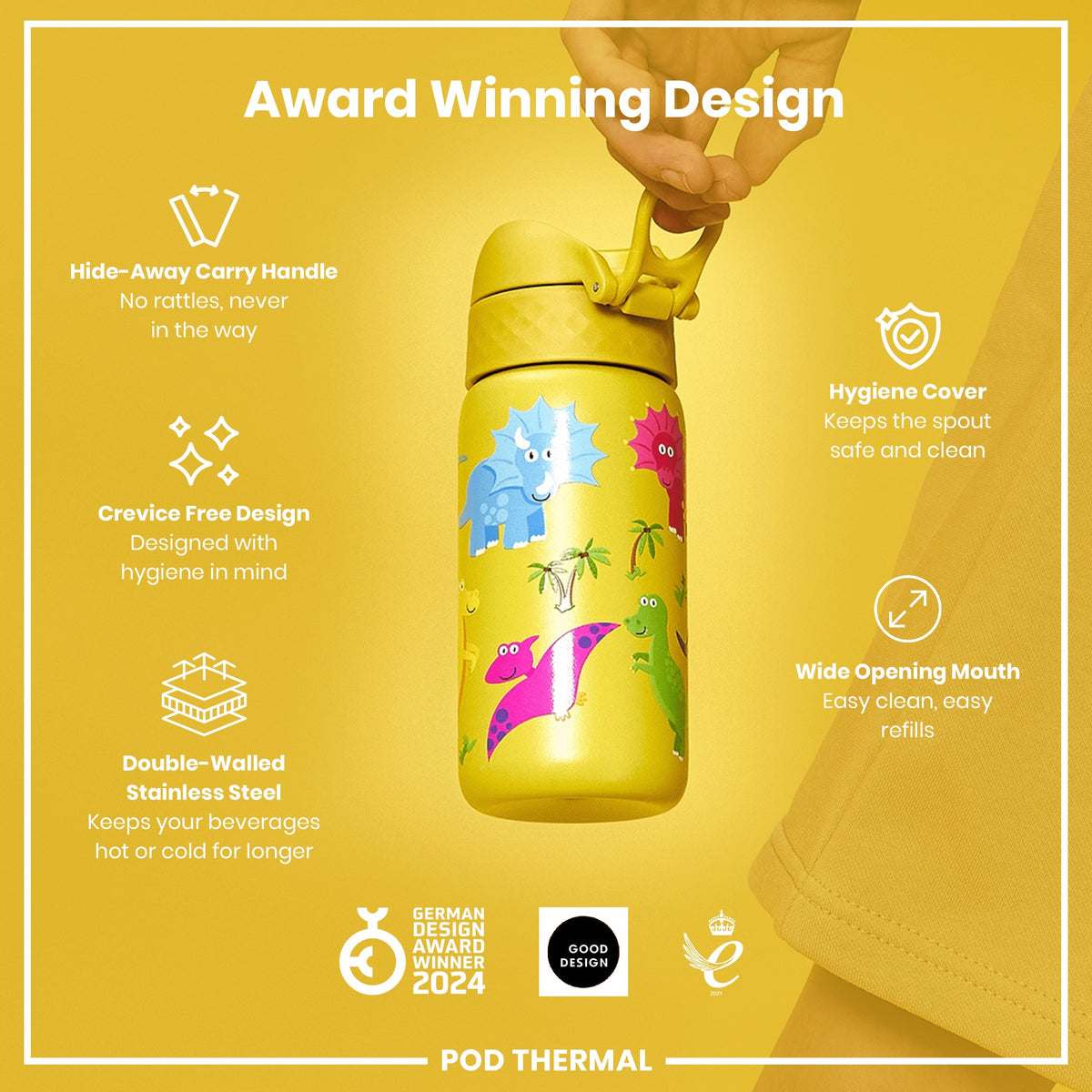 Leak Proof Thermal Steel Water Bottle, Insulated, Dinosaurs, 320ml (11oz)