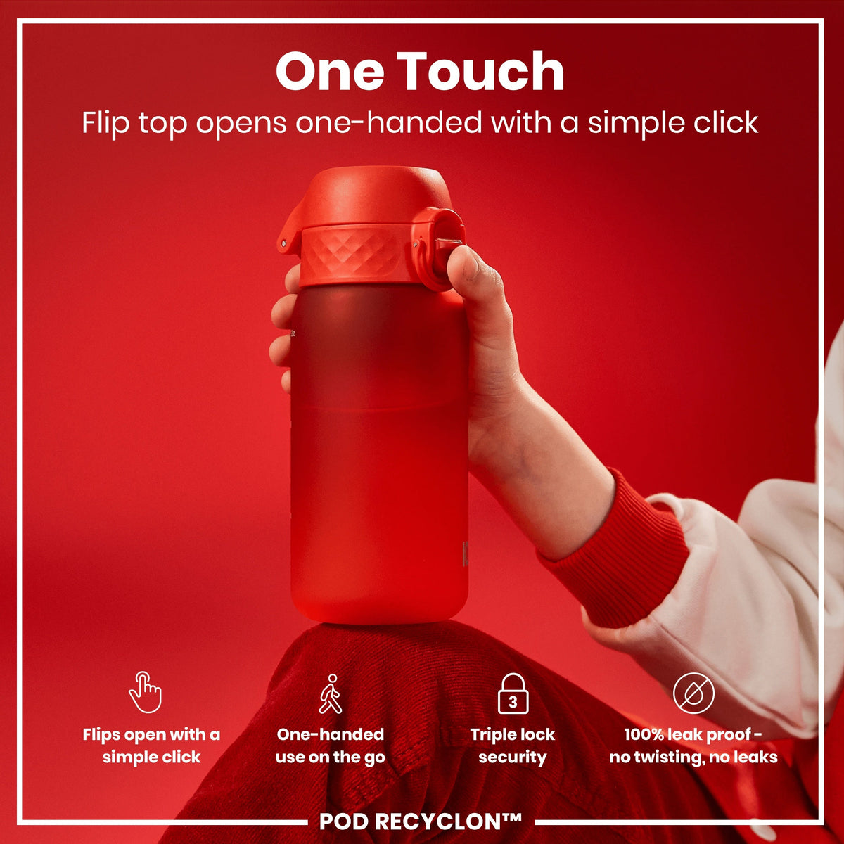 Leak Proof Small Water Bottle With Straw, Recyclon, Red, 350ml (12oz)