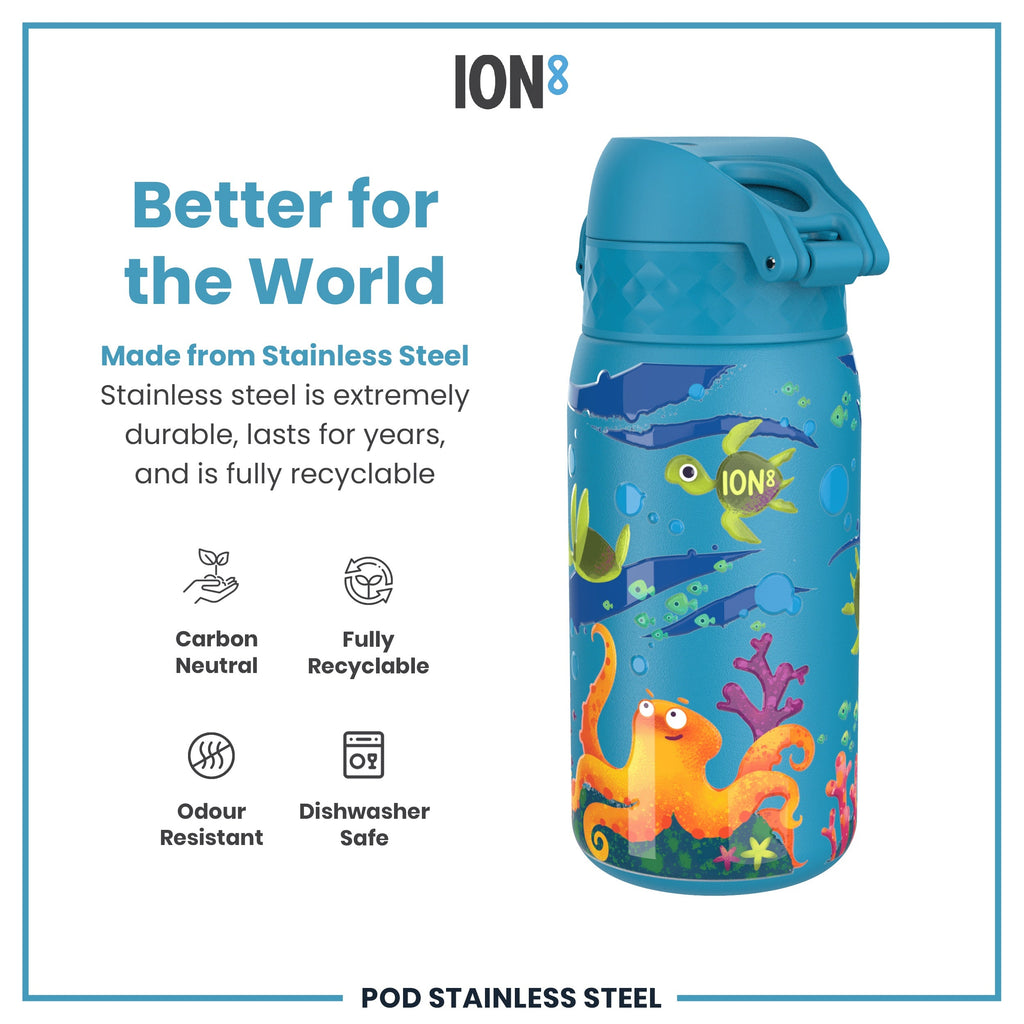 Leak Proof Kids Water Bottle, Stainless Steel, Sea Turtle, 400ml (13oz)