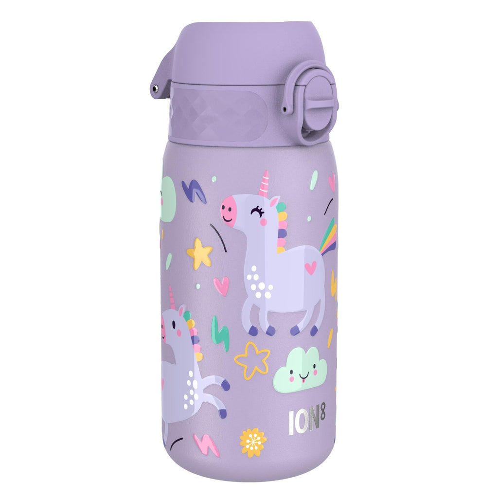 Leak Proof Kids Water Bottle, Stainless Steel, Purple Unicorns, 400ml (13oz)