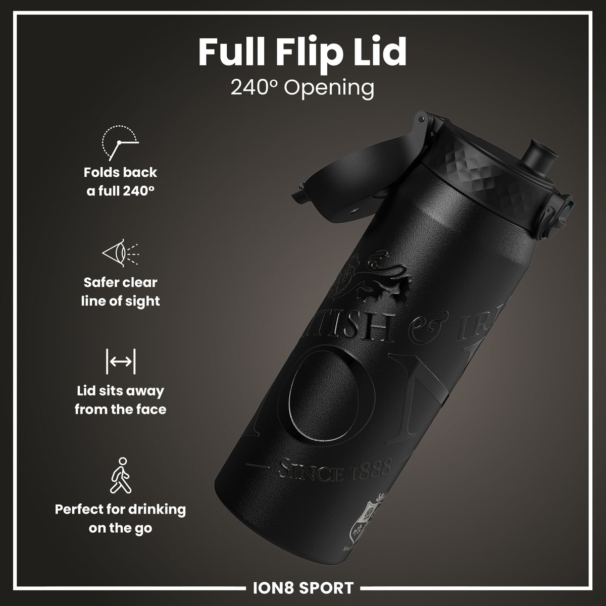 Lions X ION8 Insulated Steel Water Bottle, British & Irish Lions, Lions, 750ml (24oz)
