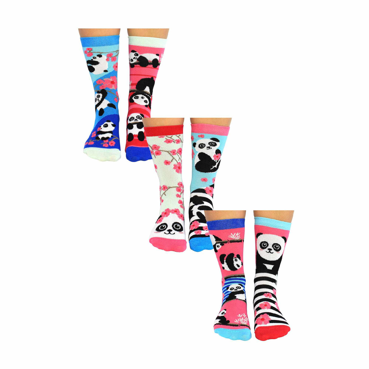6 Pack Ladies Bamboo Panda Design Odd Socks in Gift Box