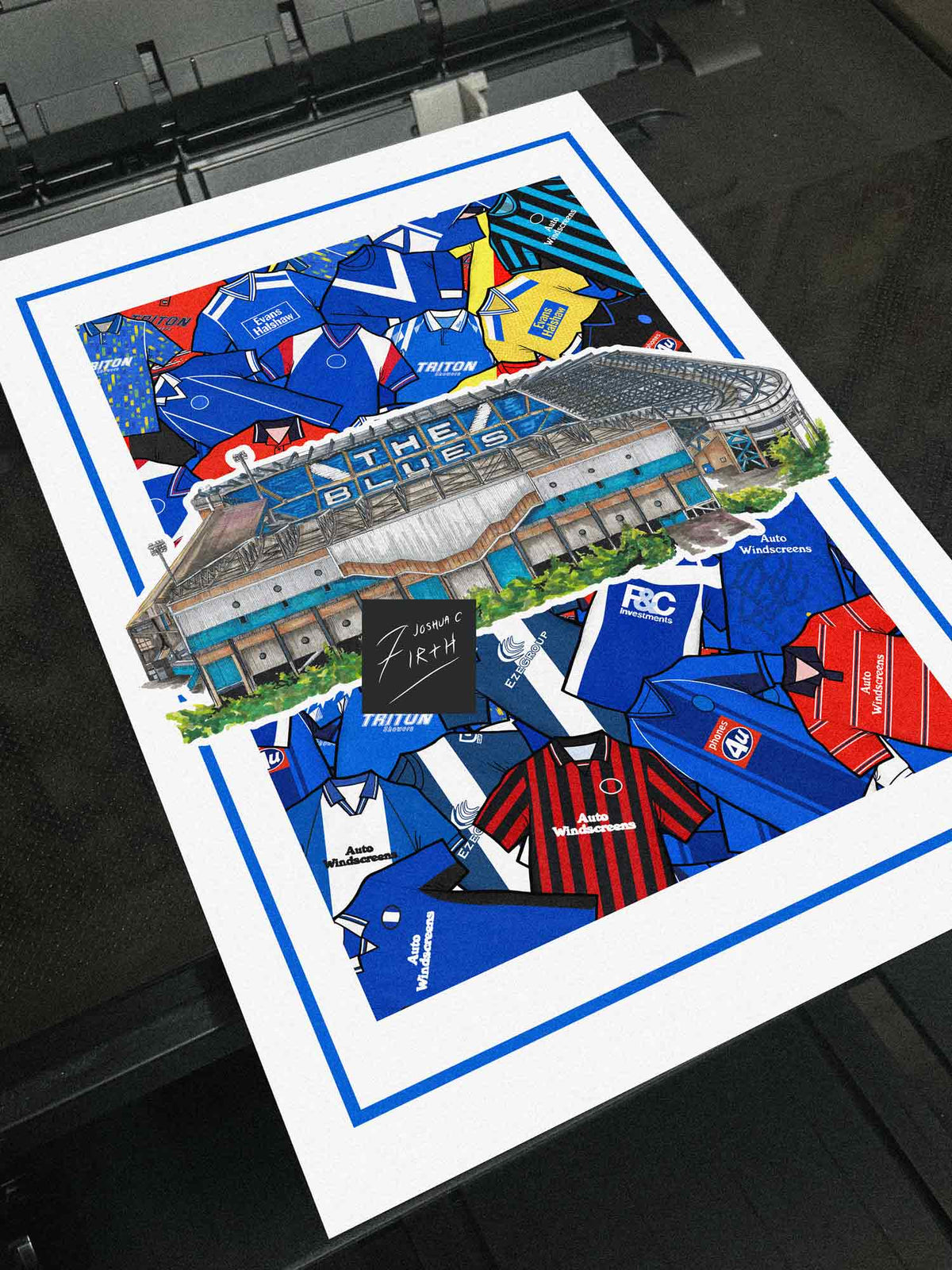 Birmingham Kit Collage Retro Shirts & Stadium Football Print