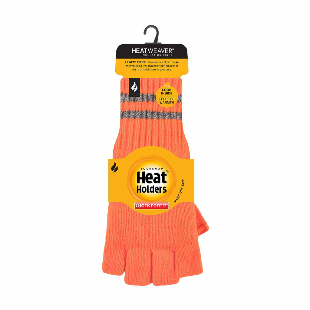 Mens Hi Vis Reflective Fleece Lined Thermal Winter Fingerless Gloves