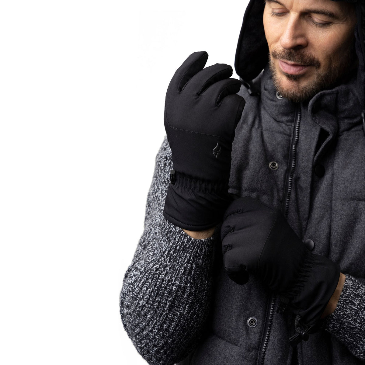 Mens Fleece Insulated Soft Shell Thermal Gloves with Touchscreen Fingertips