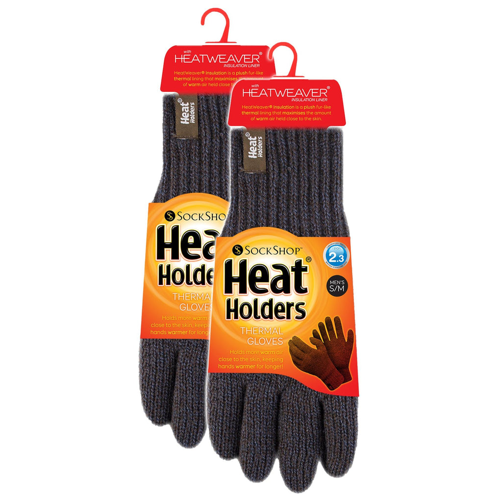 Mens Thermal Gloves with Protective Ribbed Cuff - 2 Pack