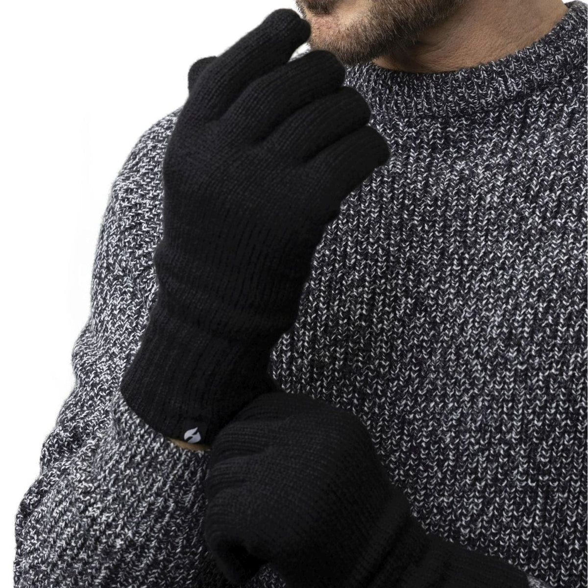 Mens Thermal Gloves with Protective Ribbed Cuff - 2 Pack