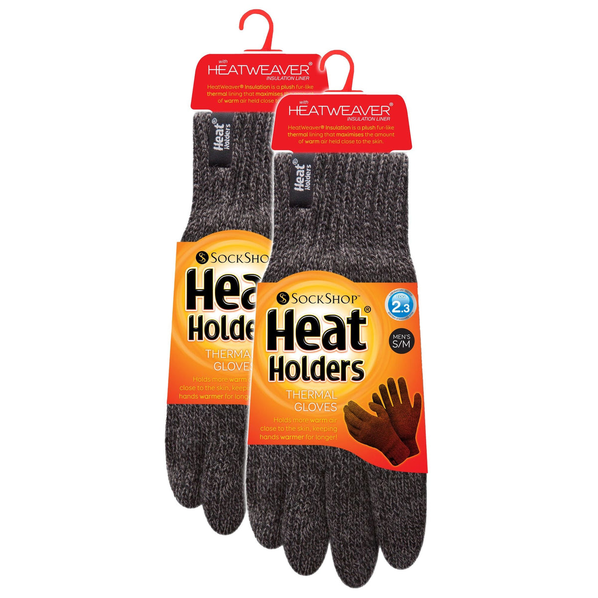 Mens Thermal Gloves with Protective Ribbed Cuff - 2 Pack