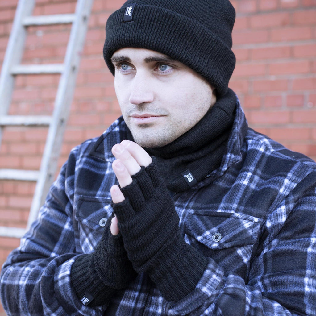 Mens Warm 3.2 TOG Fleece Lined Winter Thermal Fingerless Gloves