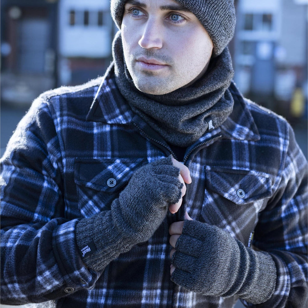 Mens Warm 3.2 TOG Fleece Lined Winter Thermal Fingerless Gloves