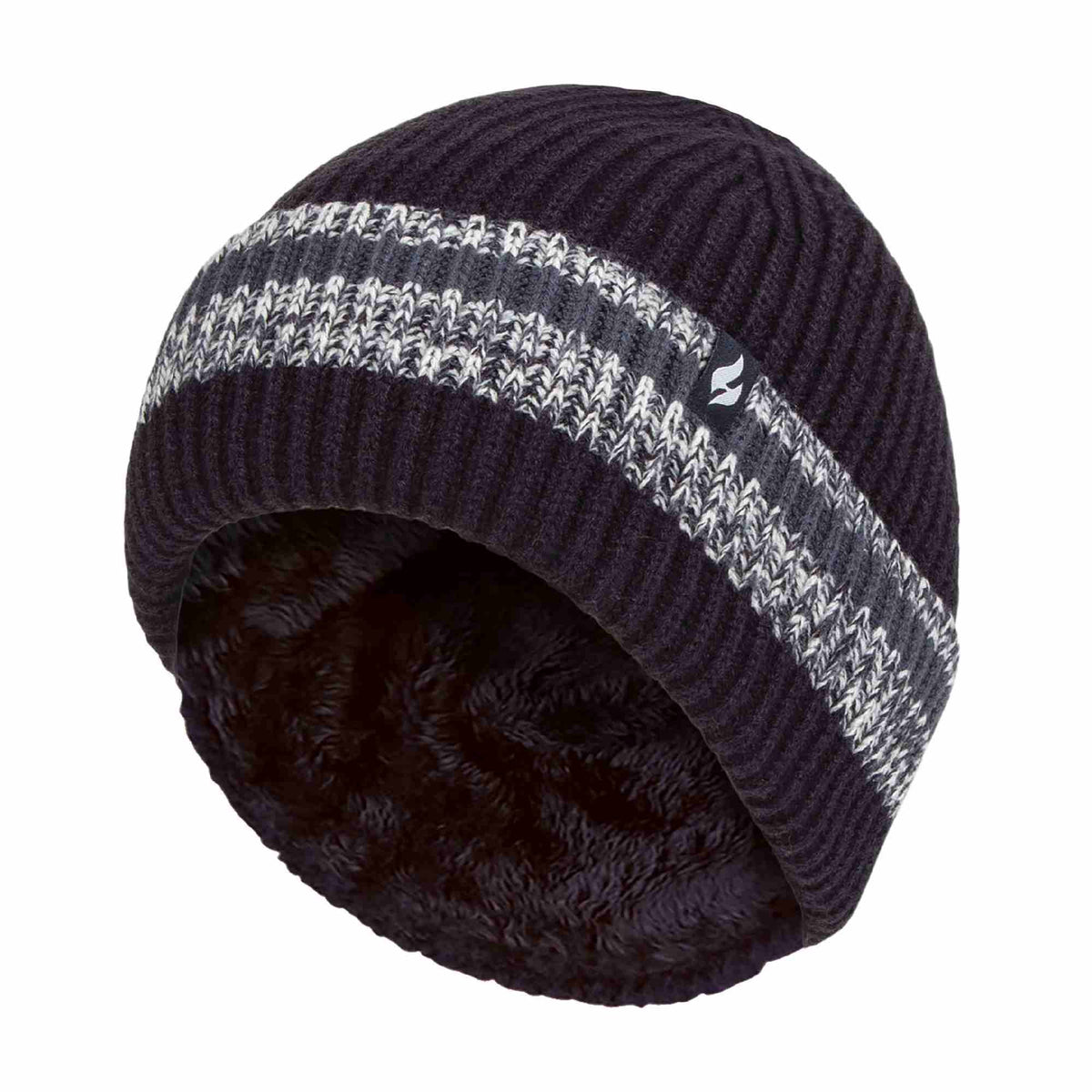 Mens Fleece Lined Striped Insulated Thermal Beanie Hat for Winter