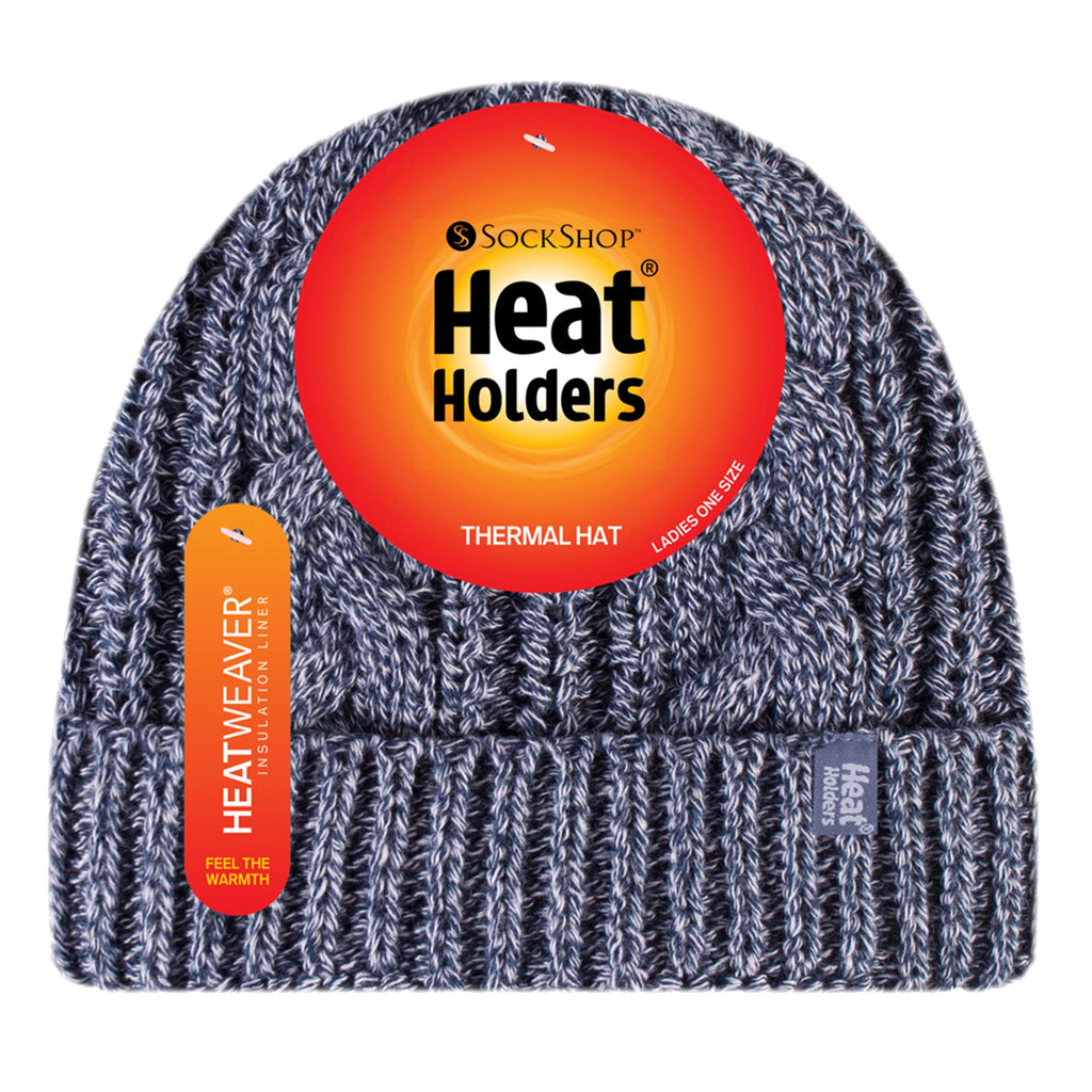 Ladies Cable Knit Fleece Lined Turnover Hat for Winter