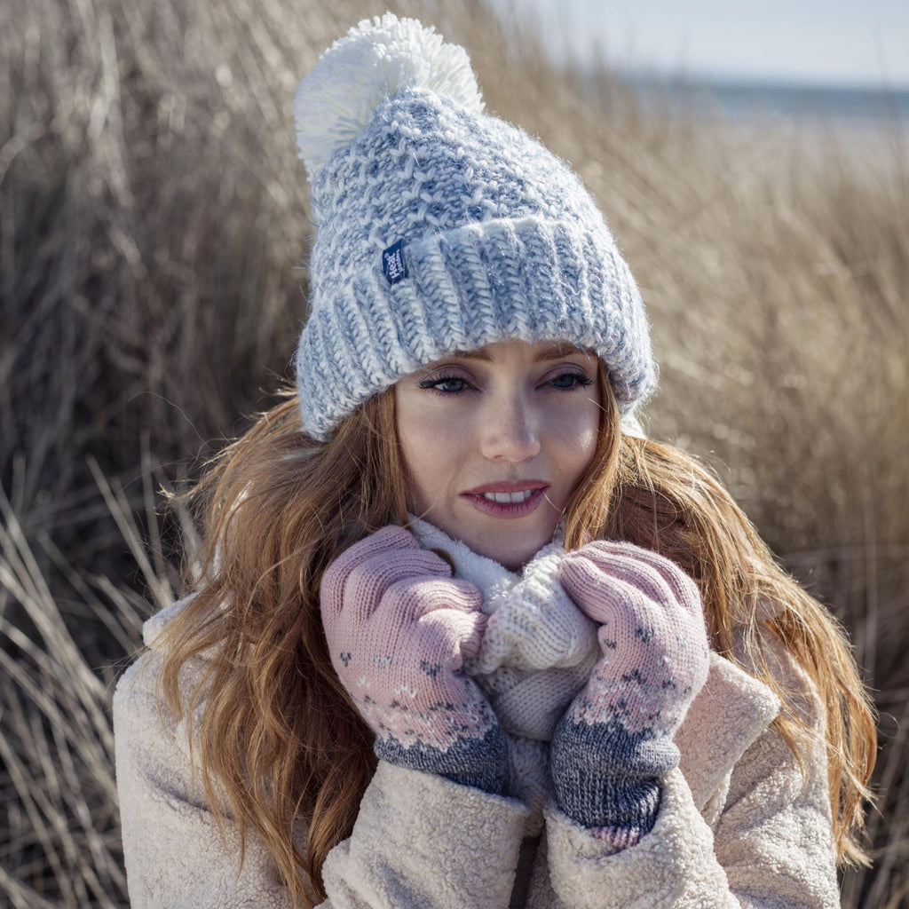 Ladies Fleece Lined Cuffed Thermal Winter Bobble Hat with Pom Pom