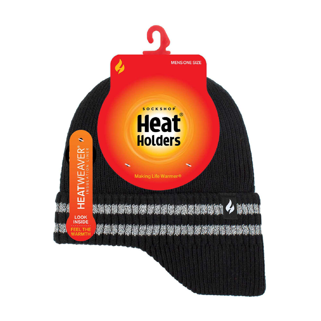 Mens Hi Vis Reflective Fleece Lined Thermal Winter Hat with Drop Neck
