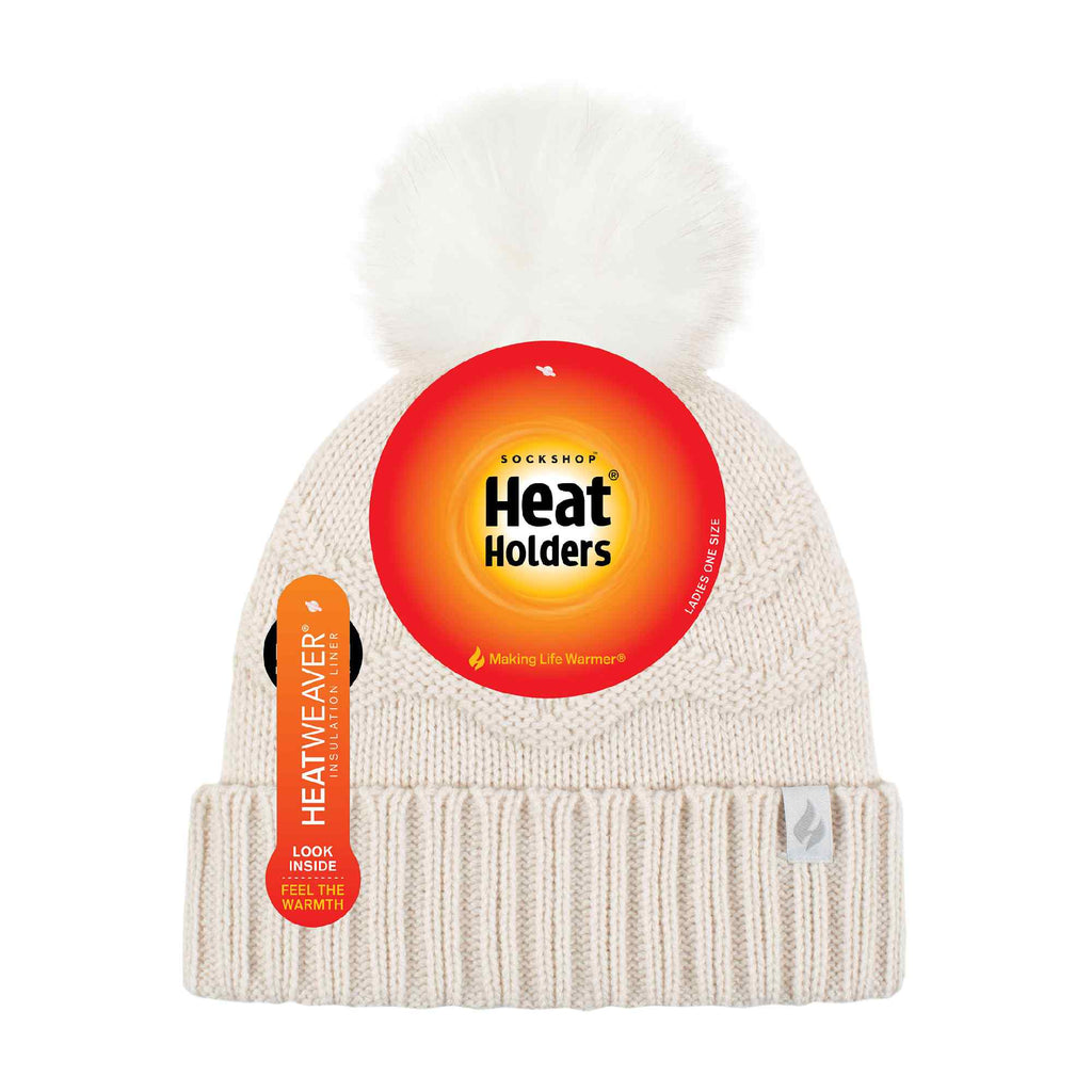 Ladies Zig Zag Turnover Thermal Pom Pom Hat for Winter