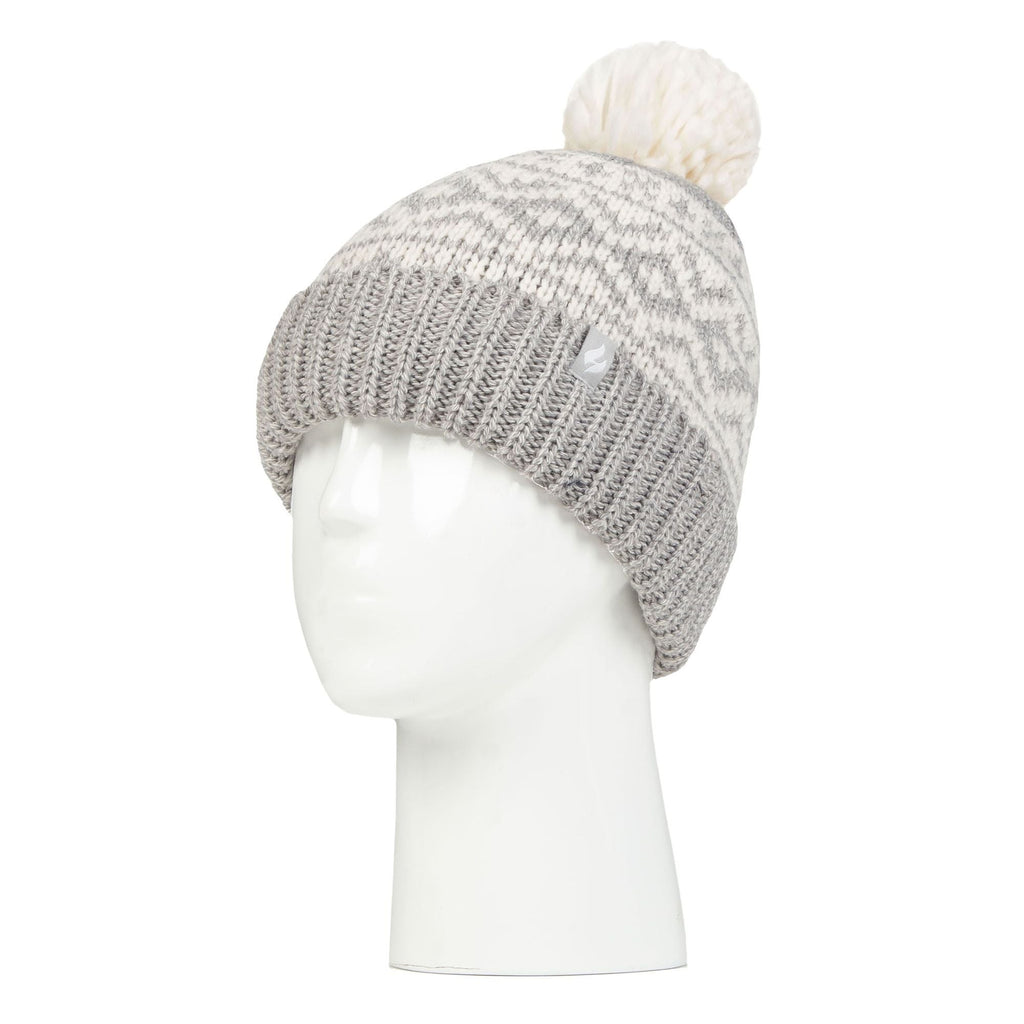 Cozy Patterned Bobble Hat for Women | Cable Knit Beanie with Fleece Lining