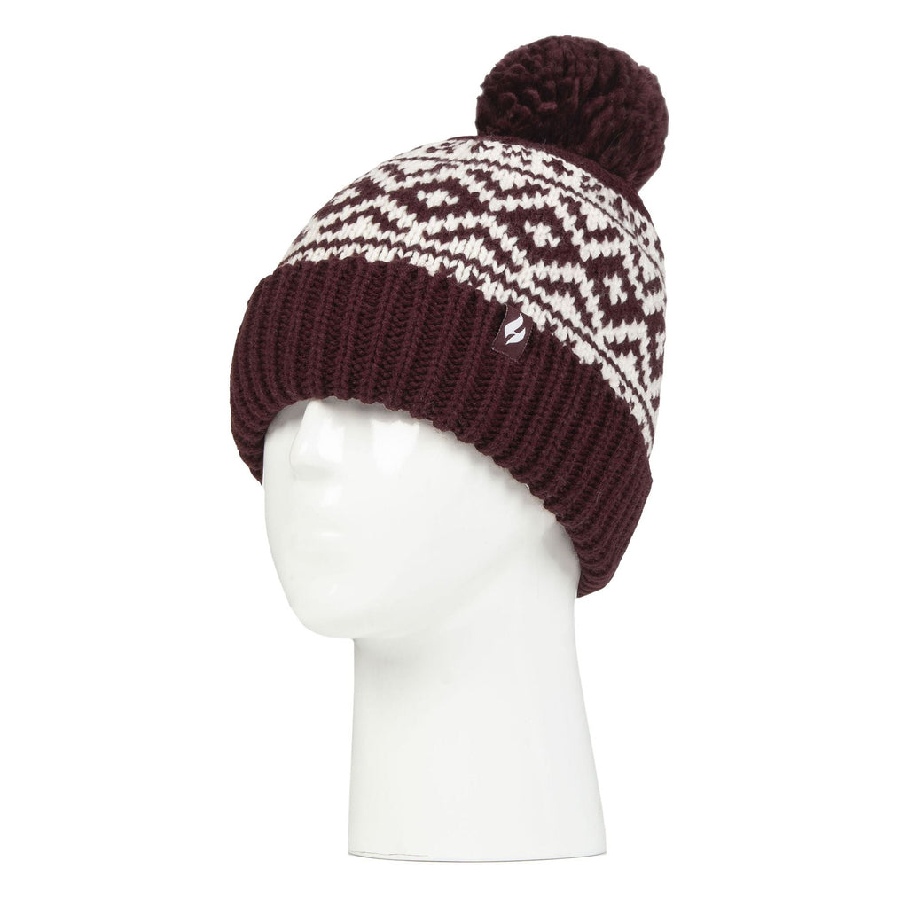 Cozy Patterned Bobble Hat for Women | Cable Knit Beanie with Fleece Lining
