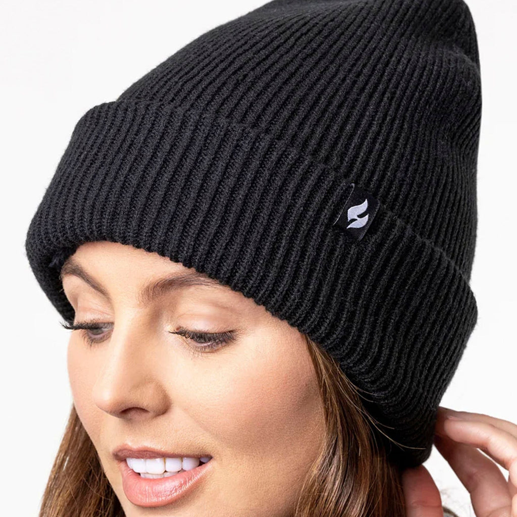 Ladies Fleece Lined Ribbed Thermal Turnover Hat for Winter